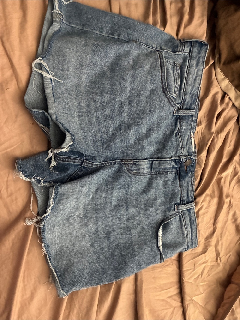 SO Light Blue Distressed High-Waist Denim Shorts
